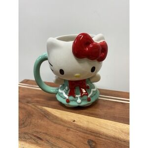 New Hello Kitty Christmas Tree Dress 3D Sculpted‎ Large Ceramic Mug 6"
